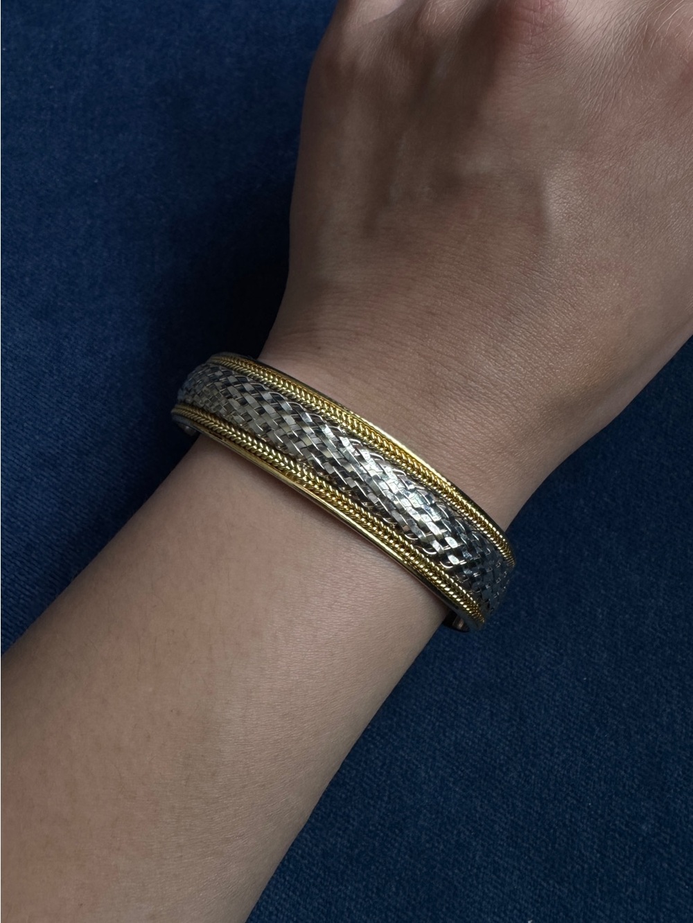 Vintage Fas 925 Gold Plated On Sterling Silver Woven Cuff Bracelet. - Picture 6 of 6